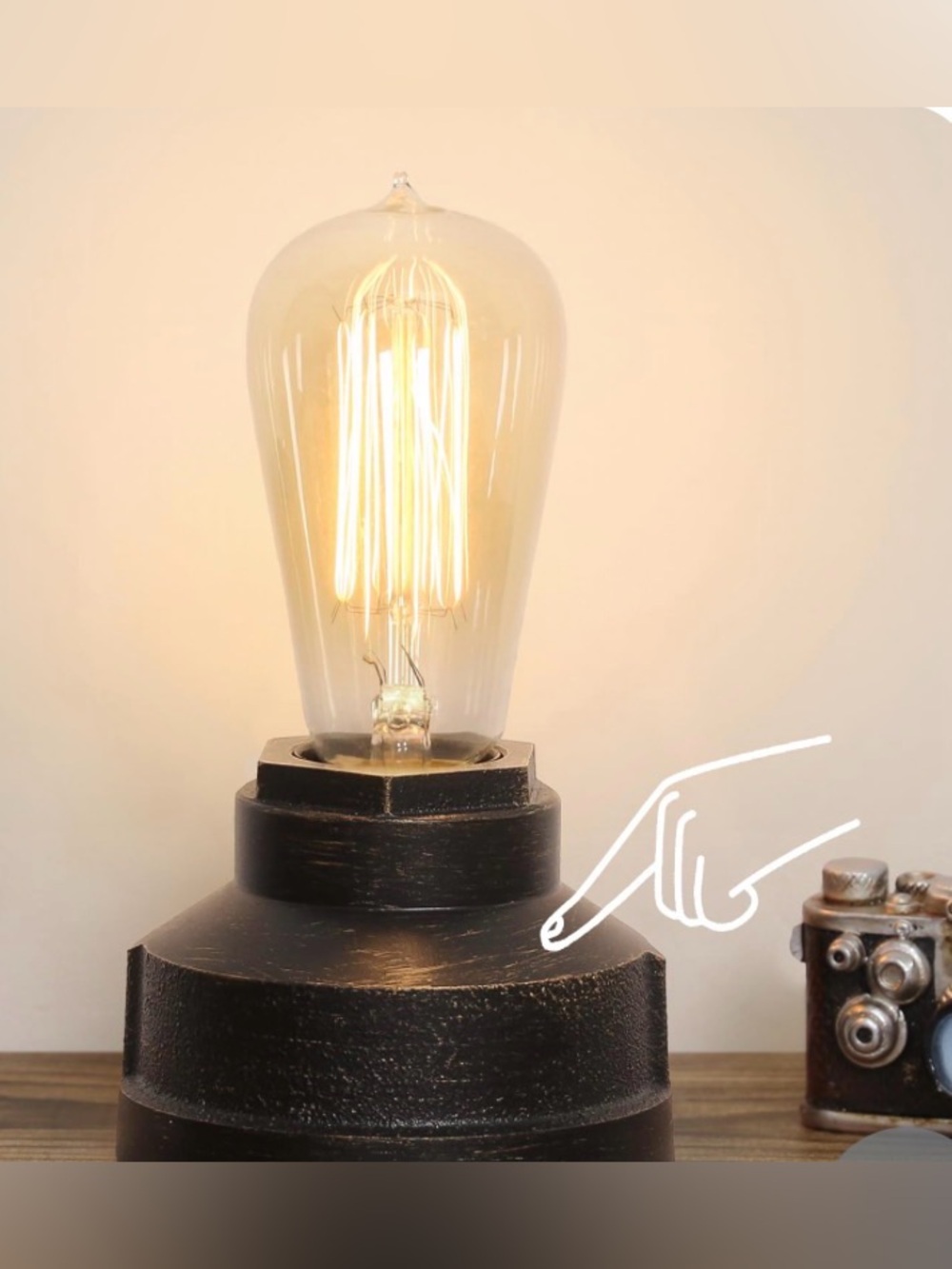 Industrial Black Table Lamp with Edison Bulb